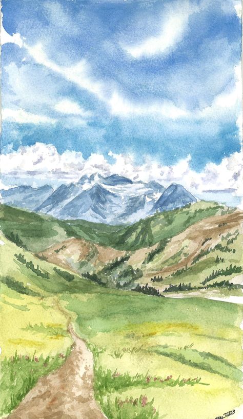 Watercolor Painting of Mt. Timpanogos, UT Watercolor Colorado Mountains, Watercolour Mountains Landscapes, Watercolour Inspiration Landscape, Utah Watercolor, Watercolor Reference, Mountains Watercolor, Mountain Watercolor, Landscape Watercolour, Landscape Reference