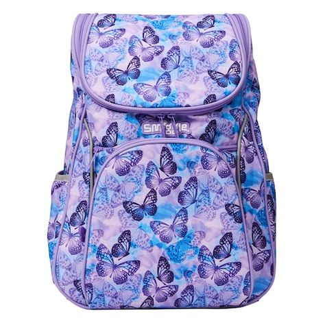 Mirage Access Backpack Purple - Smiggle Online Smiggle Backpack, Butterfly Backpack, Butterfly Cute, Kids Pyjamas, Cute Suitcases, Beautiful Backpacks, Kids School Backpack, Purple Backpack, Chest Strap