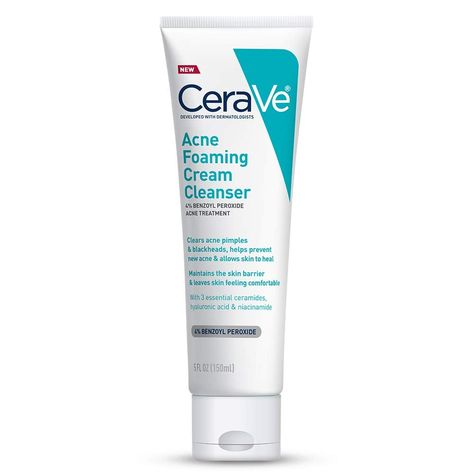 21 New Drugstore Skin-Care Products That'll Keep Your Skin Looking Its Best in 2020 Acne Foaming Cream Cleanser, Best Acne Cleanser, Cerave Cleanser, Best Face Wash, Acne Face Wash, Acne Cleansers, Foaming Facial Cleanser, Skin Care Cleanser, Benzoyl Peroxide