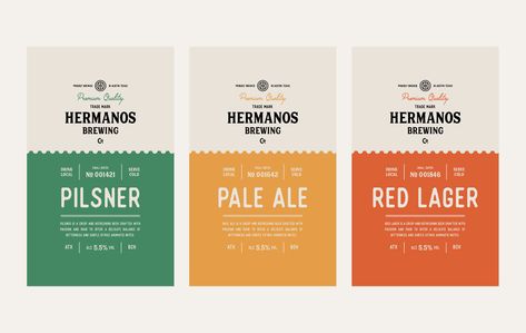 Hermanos Brewing Co. - Marka Works Branding Agency Beans Packaging, Trendy Logo Design, Food Pic, Coffee Pack, Coffee Label, Beer Labels, Soap Packaging, Food Packaging Design, Packaging Labels Design