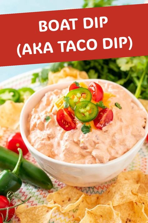 A bowl of boat dip on a table with chips around it. Fiesta Dip Recipe, Boat Dip, Bbq Chicken Dip, Mexican Dip, Mexican Dips, Summertime Snacks, Homemade Taco Seasoning Recipe, Delicious Dips Recipes, Taco Seasoning Recipe