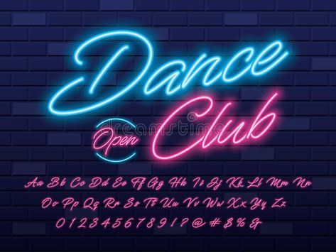 Neon light font stock vector. Illustration of cursive - 141173066 Neon Sign Lettering, Neon Font Design, Neon Sign Font, Neon Typography Design, Neon Writing, Neon Lettering, Neon Font, Neon Typography, Neon Car