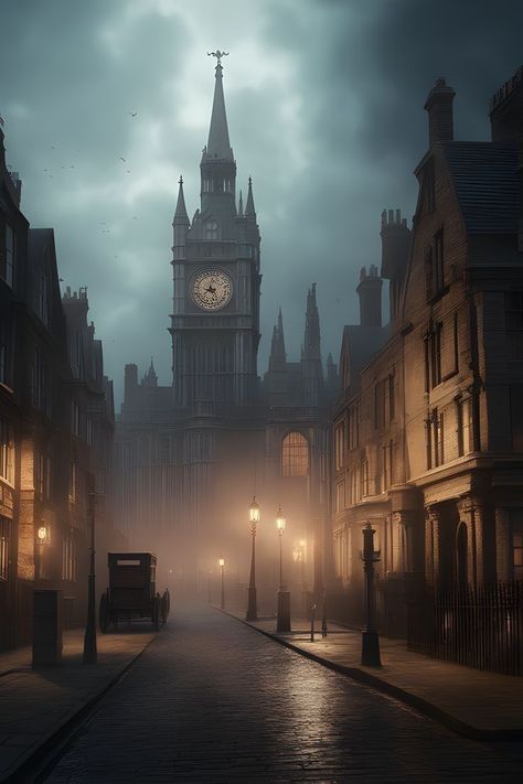 Steampunk House Exterior, Fantasy Cityscape, Fantasy Country, Storm And Silence, Facts About Halloween, Victorian Street, 19th Century London, Steampunk City, Halloween Facts