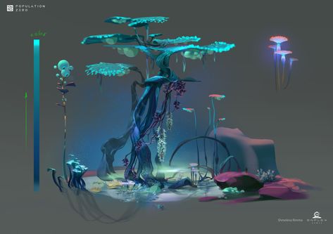 ArtStation - System of huge jungle Kepler's forest, Rimma Shmeleva Plants Concept Art, Plant Concept Art, Tree Concept Art, Alien Tree, Fantasy Flora, Artifact Art, Alien Plants, Jungle Tree, Icon Set Design