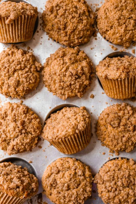 Sourdough Roasted Pumpkin Banana Muffins combine the deliciousness of sourdough with the rich, sweet flavors of roasted pumpkin and ripe banana. These fluffy muffins include pecans and a cinnamon brown sugar crumble topping. Muffins With Pecans, Brown Sugar Crumble Topping, Pumpkin Banana Muffins, Fluffy Muffins, Pumpkin Banana, Roasted Pumpkin, Cinnamon Brown, Roast Pumpkin, Grass Fed Butter