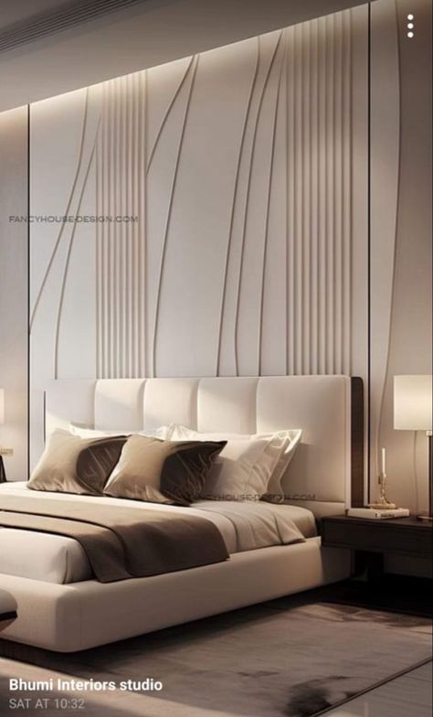 Bedroom Headboard Design Modern, Bed Headboard Ideas Modern, Unique Bedroom Design Awesome, Minimal Bedroom Interior, Unique Headboard Ideas, Statement Headboard, Bedroom Design Luxury, Luxury Headboard, Modern White Bedroom