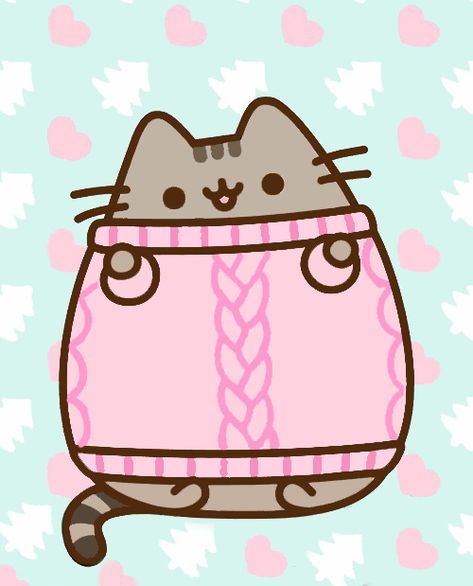 Happy Holidays. Pusheen in a lovely shade of pink sweater. So cute right? Pusheen Christmas, Cute Pusheen, Train A Cat, Pink Pusheen, Pusheen Stickers, Pusheen Cute, Shade Of Pink, Pusheen Cat, Cute Christmas Wallpaper