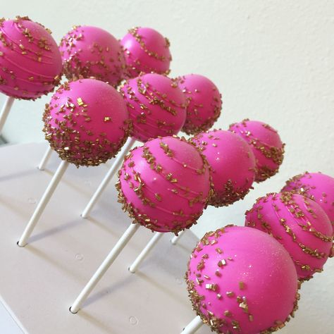 Hot pink and gold cake pops Hot Pink Cake Pops, Hot Pink Quince Cake, Hot Pink And Gold Cake, Neon Pink Cake, Pink And Gold Cake, Pink Gold Cake, Hot Pink Cakes, Baby Shower Gift Favors, Pink Cake Pops