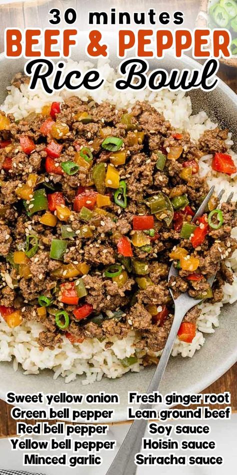 Ground Beef Bell Pepper Recipes, Bell Pepper Rice, Pepper Rice, Beef Bowl, Ground Beef Rice, Beef Bowls, Bell Pepper Recipes, Rice Bowls Recipes, Beef And Rice