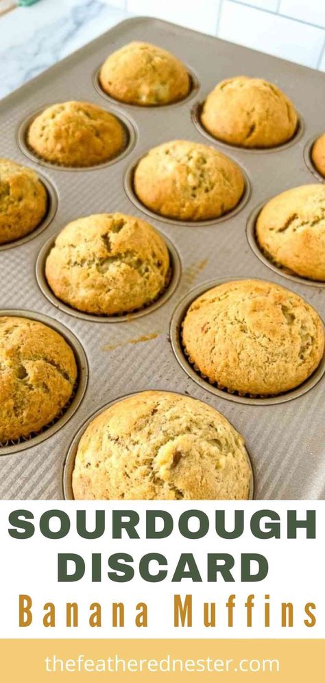 Sourdough Banana Muffins, Sourdough Discard Banana Bread, Discard Banana Bread, Sourdough Discard Banana, Sourdough Banana Bread, Sourdough Banana, Banana Bread Muffin Recipe, Sourdough Muffins, Banana Muffins Recipe