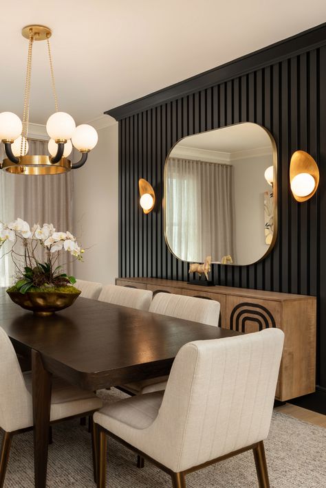 Dining Room Feature Wall, Dining Room Accent Wall, Table With Chairs, Dining Room Accents, Dinning Room Design, Black Dining Room, Accent Walls In Living Room, Dining Room Interiors, The Dining Room