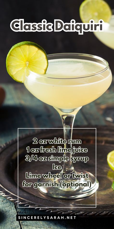 🍹 Discover the perfect blend of flavors with our Classic Daiquiri recipe! Whether you're hosting a summer party or just relaxing at home, this refreshing cocktail is a must-try. Made with simple ingredients, the "Classic Daiquiri" offers a burst of citrusy goodness with every sip. Learn how to master this timeless drink and impress your guests with its balanced taste. Cheers to classic cocktails and great company! 🌞 Lime Daiquiri Recipe, Daquiri Recipe Traditional, Easy Cocktails To Make At Home, Classic Daiquiri Recipe, Fall Cocktails Easy, Classic Daiquiri, Mint Chocolate Chip Cupcakes, Hot Chocolate Cocktail, Cocktails To Make At Home