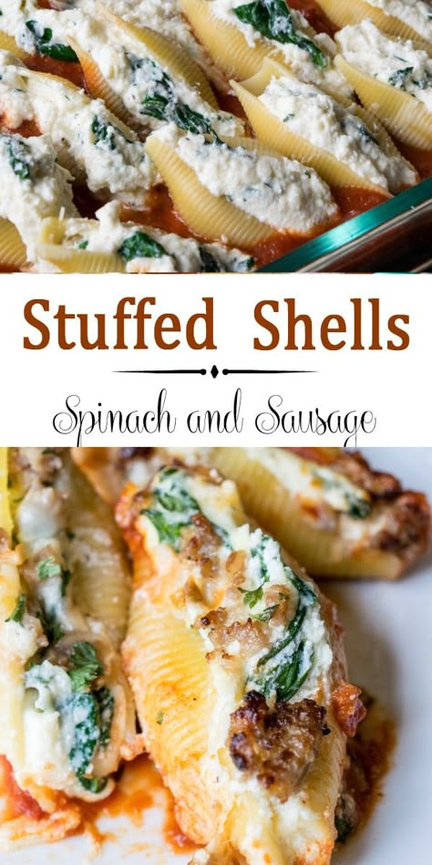 Stuffed Pasta Shells Recipe Vegetarian, Conchiglioni Pasta Recipes, Sausage And Ricotta Stuffed Shells, Rumchata Recipes Shots, Sausage And Spinach Stuffed Shells, Italian Sausage Stuffed Shells, Stuffed Shells With Sausage, Stuffed Pasta Shells Recipe, Stuffed Shells With Spinach