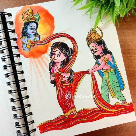 Drawing Of God Shiva, Korea Art Draw, Draupadi And Krishna, Draupadi Drawing, Mahabharat Drawing, Drawing Island, Eagle Cartoon, God Drawing, Easy Disney Drawings