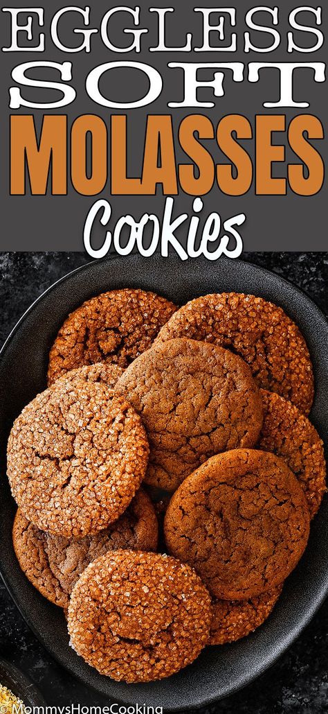 Cookies Molasses, Soft Molasses Cookies, Cookies Without Eggs, Caramel Recipe Easy, Eggless Cookies, Molasses Cookies Recipe, Egg Allergy, Eggless Desserts, Ginger Molasses Cookies