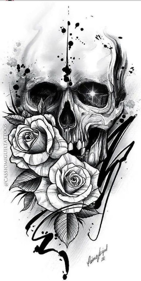 Skull Drawing Tattoo, Ignorant Tattoo, Gotik Tattoo, Skull Tattoo Flowers, Skull With Roses, Skull Rose Tattoos, Skull Girl Tattoo, Skull Sleeve Tattoos, Skull And Roses