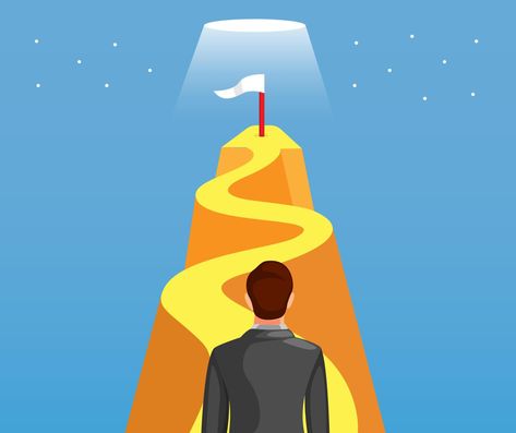 Business man walk or climbing hill to reach goal with flag symbol for success. business development leadership management concept in cartoon illustration vector Success Cartoon Images, Path To Success Illustration, Persistence Illustration, Leadership Posters Ideas, Success Drawing Ideas, Success Illustration Art, Leadership Illustration Art, Leadership Poster Design, Symbol For Success