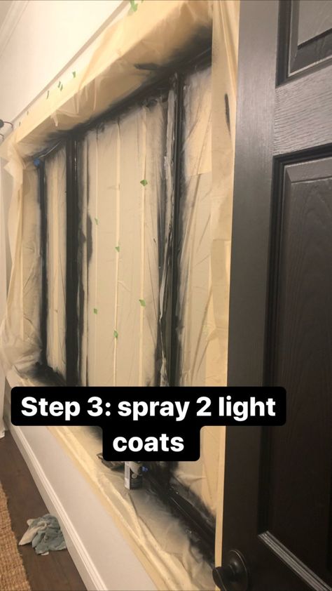 Spray Painting Window Frames, Spray Painting Windows Black, Spray Paint Window Frame, Spray Paint Windows Black, Painting Window Frames Black, Painting Window Frames, Painting Vinyl Windows, Faux Window Panes, Rental Remodel