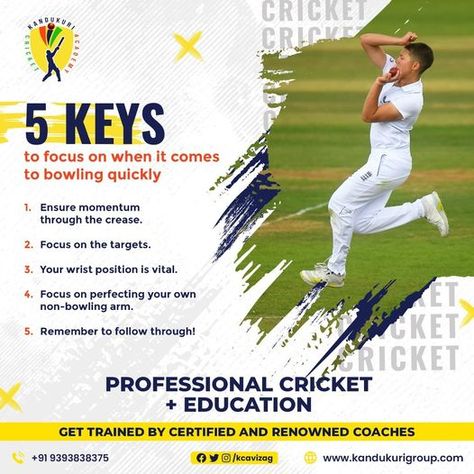 Cricket is a game that is played with grace and serenity, but this is often broken by the fact that bowlers tend to over-stride and resort to swinging the ball back in forth when they bowl. Comment below about your technique of bowling. Learn the right technique from the right academy for you. #KCA isit https://kandukurigroup.com/ to know more! #cricketacademy #cricket #cricketfans #cricketlife #cricketlovers #bowling #tipsforbowling Cricket Academy, Fast Bowling, Cricket Poster, Best Friends Forever Images, Cricket Tips, Cricket Games, Thumbnail Design, Best Friends Forever, Friends Forever