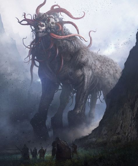 Among the Mist by Dong geon Son on ArtStation Monster Landscape, Giant Monster Concept Art, Fantasy Monster Concept Art, Fantasy Monster Art, Massive Monster, Forest Monster, Huge Monster, Art Sinistre, Beautiful Monster