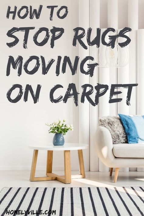 Stop Rugs Moving, How To Get Rugs To Stay In Place, How To Layer A Rug Over Carpet, Layering Rugs Over Carpet, How To Get A Rug To Lay Flat On Carpet, How To Keep Rugs In Place On Carpet, Rug Over Carpet Office, Area Rugs On Top Of Carpet, How To Flatten A New Rug