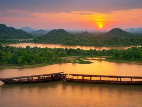 Discover Thailand's Beauty: Sunset over the Mekong River Inspiring Landscapes, Mekong River, Awe Inspiring, Thailand, Beauty