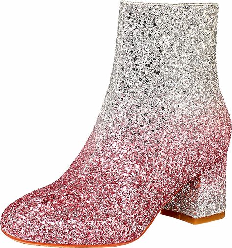 Glitter Ankle Boots, Heels Sparkly, Sparkly Boots, Glitter Boots, Boots Chunky, Sequin Design, Ankle Bootie, Chunky Heels, Bootie