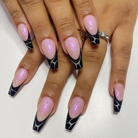 French With Chrome, Black French Tip Nails, Black French Tip, Chrome Design, Love Dark, Black French Tips, Tip Nails, Black French, French Tips