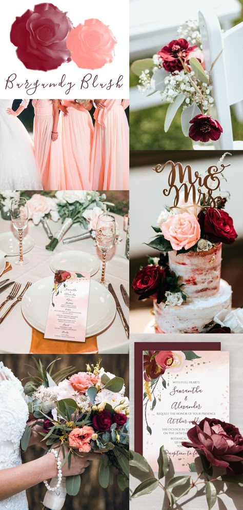 Merlot And Blush Wedding, Burgundy Coral Wedding, Blush Pink And Burgundy Wedding Cake, Coral And Burgundy Wedding, Burgundy And Rose Wedding, Rose Gold And Burgundy Wedding Theme, Pink And Maroon Wedding, Blush Pink And Burgundy Wedding, Burgundy Blush And Gold Wedding