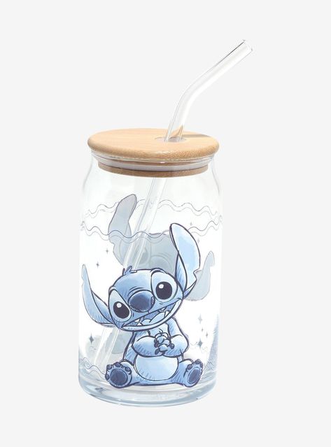 Remember to stay hydrated during your beach trip! This glass travel cup features a portrait of Stitch  surrounded by little stars and squiggle lines. Comes with a wooden lid and reusable glass straw.GlassHand wash onlyDo not microwaveImported Stitch Portrait, Lilo And Stitch Characters, Lilo And Stitch Merchandise, Disney Room Decor, Lilo And Stitch Quotes, Disney Cups, Stitch Toy, Lilo And Stitch Drawings, Stitch Quote