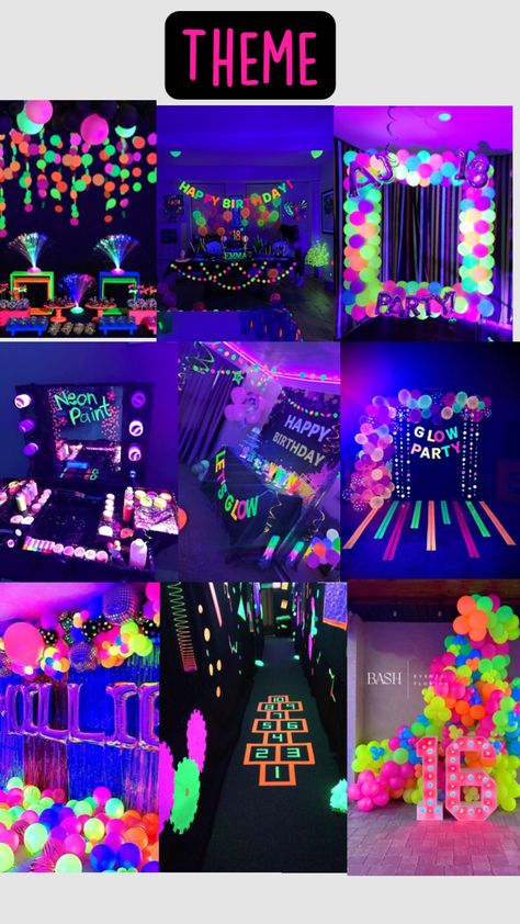 Glow Birthday Party Ideas, Glow Theme Party, 14th Birthday Party Ideas, Uv Paint, Pyjamas Party, Neon Birthday Party, Sweet Sixteen Birthday Party Ideas, Glow Birthday Party, Disco Birthday Party