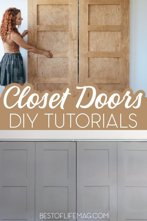 A good closet doors DIY tutorial with photos can make a huge difference in a bedroom makeover project. DIY Projects | DIY Home Projects | Home Renovation Ideas | Bedroom Makeover Ideas | Remodel Tips | Bedroom Remodel Ideas via @amybarseghian Closet With French Doors, Double Sliding Closet Door Ideas, Custom Closet Doors Diy, Updating Sliding Closet Doors Diy, Diy Closet Doors How To Build, Side By Side Closet Doors, Double Doors Closet, Easy Closet Doors, Diy Bypass Closet Doors