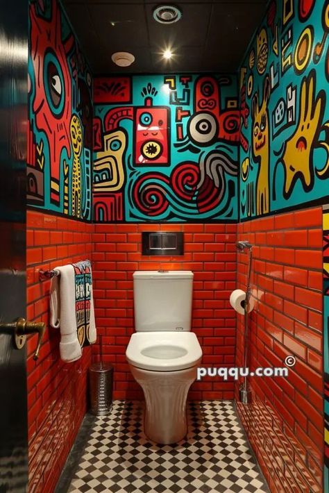 Funky Bathroom Ideas, Funky Bathroom, Bathroom Artwork, Cafe Shop Design, Toilet Room, Toilet Design, Small Bathroom Ideas, Funky Furniture, Room Setup