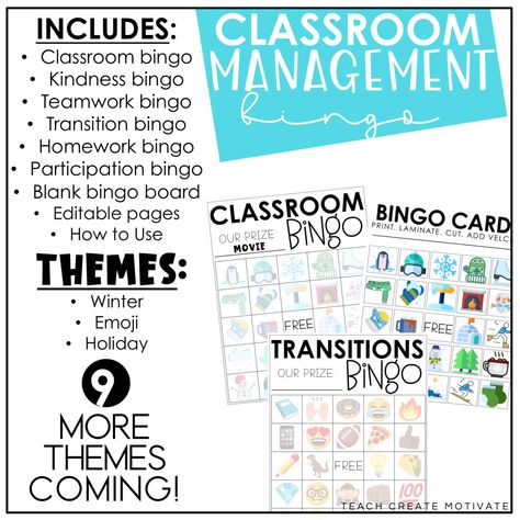 Classroom Management Bingo (FREE!) - Teach Create Motivate Social Emotional Learning Middle School, Class Bingo, Classroom Bingo, Behavior Bingo, Behavior Board, Class Incentives, Classroom Expectations, Classroom Procedures, Classroom Behavior Management