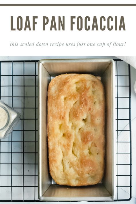 This scaled down recipe uses just one cup of flour to make a mini focaccia that bakes golden brown and crispy in a standard loaf pan. Mini Focaccia Bread, Mini Focaccia, The Practical Kitchen, Batch Recipes, Focaccia Recipe, Mini Loaf Pan, Practical Kitchen, Flaky Salt, Focaccia Bread