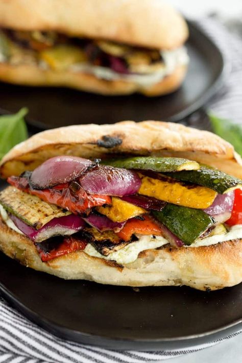 Grilled Vegetable Sandwiches with Whipped Basil Goat Cheese Spread | greens & chocolate Vege Sandwiches, Grilled Sandwich Recipes, Basil Goat Cheese, Vegetable Sandwiches, Vegetable Couscous Salad, Awesome Sandwiches, Goat Cheese Spread, Grilled Vegetable Sandwich, Vegetarian Grilling Recipes