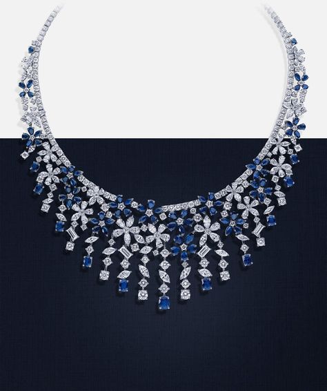 Blue Iris - High Jewelry | MOUAWAD™ Neck Pieces Jewelry Western, Latest Diamond Necklace Designs, Jewellery Design Gold, Latest Gold Jewellery, Pearl Neck, Bridal Diamond Necklace, Jewelry Western, Neck Pieces Jewelry, Diamond Pendants Designs