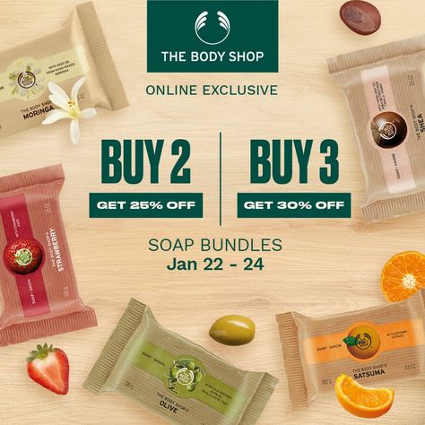 The Body Shop – Get Up to 30% Off on Soap Bundles Soap Social Media Post, Soap Ads Design, Snack Poster, Offer Ads, Creative Banners, Store Banner, Email Blast, Butter Bar, Casual Frocks