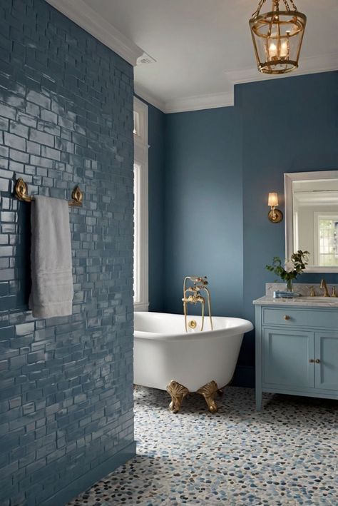 paint color match, home paint colors, primer paint for walls, designer wall paint Blue Paint Bathroom, Languid Blue, Bathroom Wall Paint, Blue Bathroom Paint, Blue Bathroom Walls, Easy Fall Style, Bathroom 2024, Blue Painted Walls, Fall Furniture