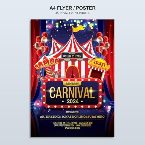 PSD carnival event flyer | Premium Psd #Freepik #psd #carnival #poster #funfair #flyer Carnival Font, Carnival Flyer, Carnival Banner, Carnival Poster, Carnival Event, Carnival Posters, Logo Psd, Technology Icon, Psd Template Free