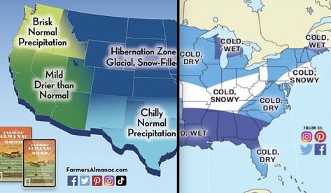 Farmers' Almanac vs. Old Farmer's Almanac: 2023-2024 Winter Weather Prediction - Unofficial Networks Weather Predictions, Farmers Almanac, Colorado Winter, Old Farmers Almanac, Weather Activities, Meteorology, Usa Map, Snow And Ice, Weather Forecast