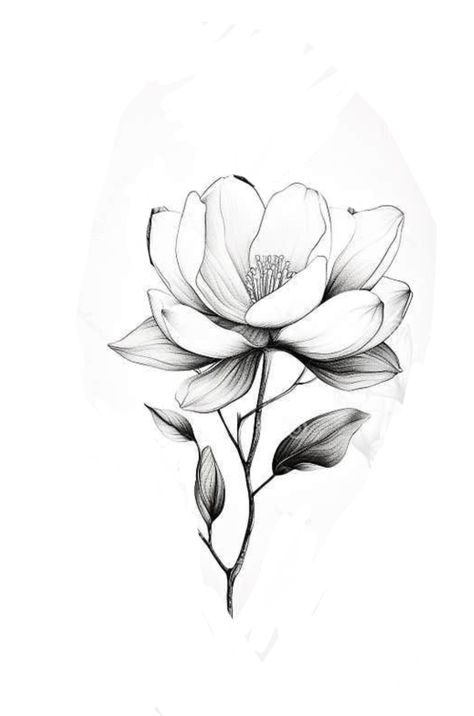 Magnolia Tattoo Linework, Gardinia Tattoo Simple, Fine Line Magnolia Tattoo, Magnolia Tattoo Simple, Gardenia Flower Tattoo, Magnolia Tattoo Design, Magnolia Flower Tattoo, Braille Tattoo, Magnolia Tattoo