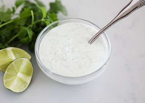 Make this refreshing, zesty cilantro lime crema made with 5 ingredients in 5 minutes, and use it to replace your everyday sour cream on everything from tacos, and burritos to salads and grilled veggies! Sour Cream Replacement, Cilantro Lime Crema Recipe, Cilantro Lime Crema, Crema Recipe, Lime Crema, Mexican Sauce, Cilantro Lime Sauce, Sour Cream Recipes, I Heart Naptime