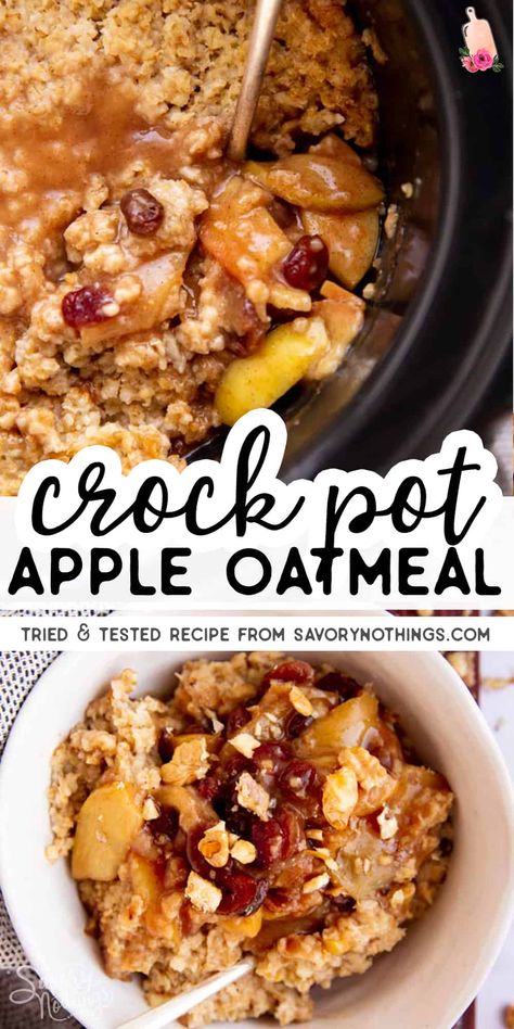 Crock Pot Oatmeal, Crockpot Oatmeal, Oatmeal Apple, Slow Cooker Oatmeal, Crockpot Apple, Breakfast Crockpot Recipes, Apple Cinnamon Oatmeal, Slow Cooker Breakfast, Apple Oatmeal