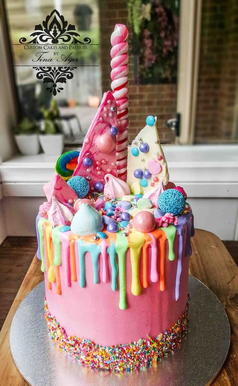 Image result for bottle shaped cake Rainbow Drip Cake, Gökkuşaği Pasta, Candy Birthday Cakes, Candy Cakes, Chocolate Icing, Drip Cake, Drip Cakes, Rainbow Cake, Savoury Cake