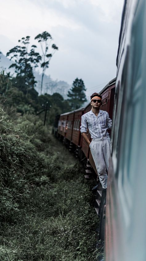 railway station Editorial. Men and train. Ella to Kandy Train Inspirations. bloggersboyfriend.com www.instagram.com/bloggers_boyfriend linen, sri lanka travel. Bloggers boyriend. travel editorial, train high fashion. travel blogger. on the train. most beautiful train journey in the world. @Bloggers_Boyfriend - educational lifestyle and travel blog@Bloggers_Boyfriend Train Tracks Photography, Travel Editorial, Boy Photo Shoot, Travel Pose, Photoshop Tutorial Photo Editing, Abandoned Train, Mens Photoshoot Poses, Sri Lanka Travel, Travel Pictures Poses