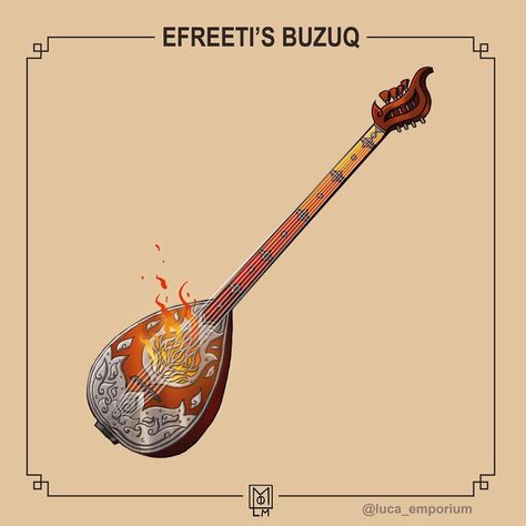 The Fantastic Emporium on Instagram: “EFREETI’S BUZUQ The genies love music too. Some bards might receive gifts in thanks of their talents while in the city of brass... but…” City Of Brass, Fantasy Shop, D D Items, Dnd 5e Homebrew, Dnd Dragons, Magic Items, Pathfinder Rpg, Fantasy Props, Anime Accessories