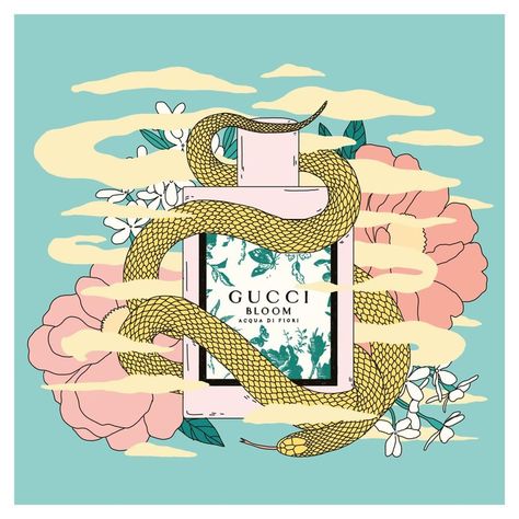 Gucci Beauty on Instagram: “Paris-based illustrator @annawandagogusey focuses on female representation in her work. For her illustration on #GucciBloom #AcquaDiFiori,…” Botanical Fashion, Gucci Bloom, Makeup Illustration, Illustrated Words, Fashion Illustration Collage, Food Vegan, Illustration Graphic Design, Art Block, Bottle Design