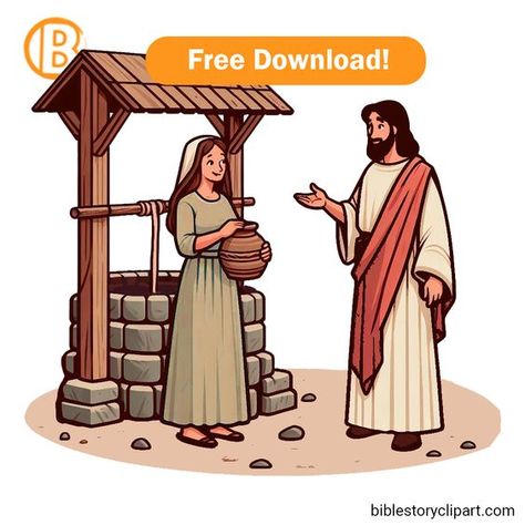 Jesus Talks to Samaritan Woman At the Well The Woman At The Well Craft, Bible Study Exodus, Samaritan Woman At The Well, Jesus Clipart, Bible Clipart, Samaritan Woman, Woman At The Well, Water Jar, Jesus Teachings