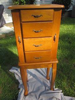 jewelry armoire makeover. funny cuz this is exactly what mine looks like!kris bought it for me before we were married! Armoire Redo, Jewelry Armoire Diy, Jewelry Armoire Makeover, Standing Jewelry Box, Armoire Repurpose, Chest Makeover, Painted Jewelry Armoire, Armoire Makeover, Wild Thoughts